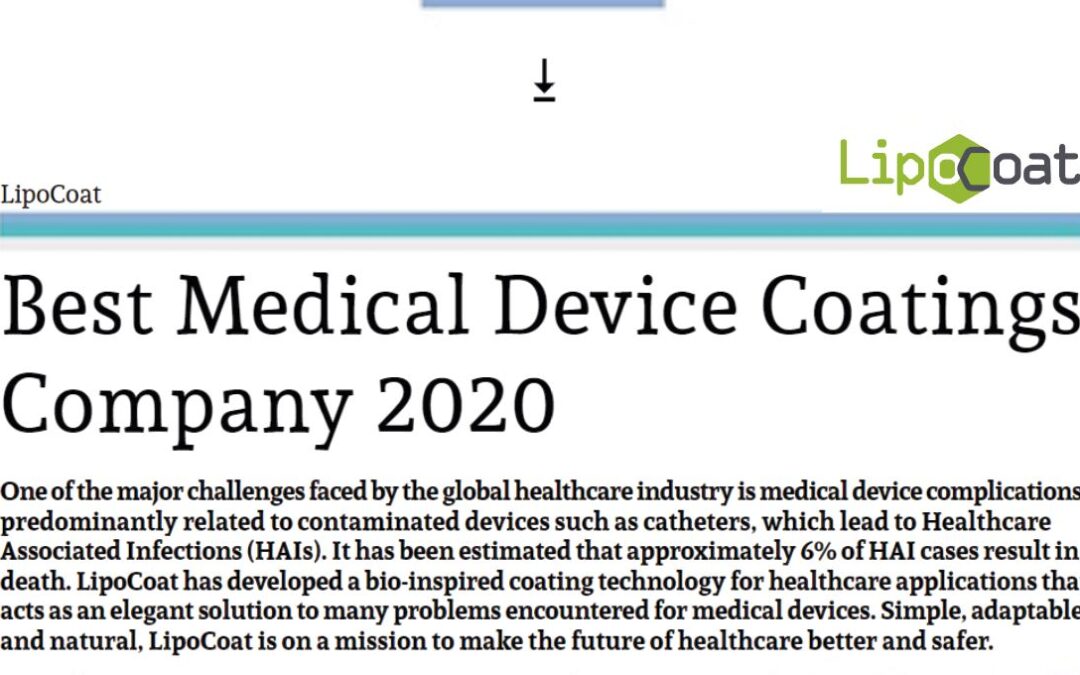 LipoCoat announced as Best Medical Device Coatings Company of 2020